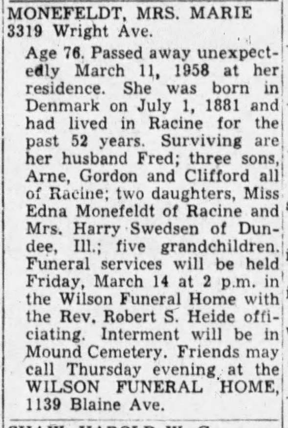 Marie Monefeldt Obituary